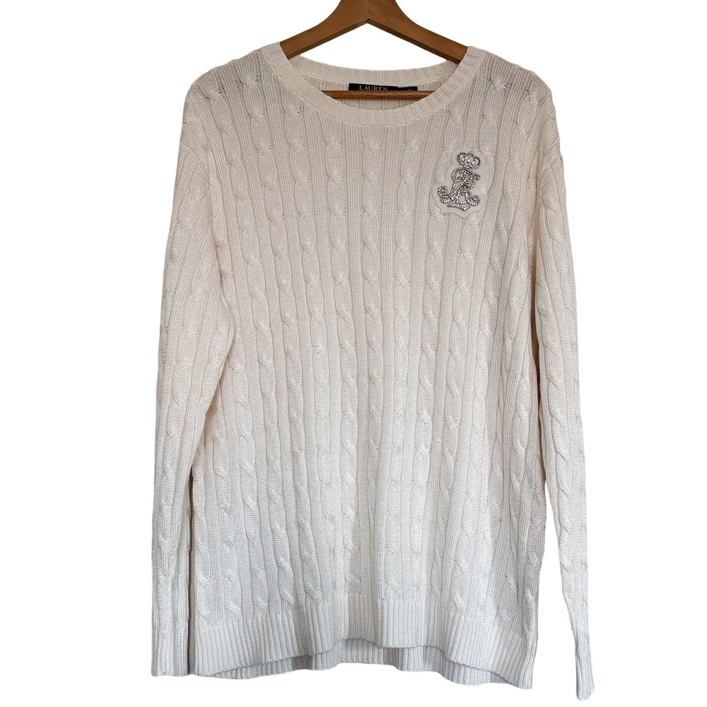 Lauren Ralph Lauren Crest Logo Cable Knit Sweater Ivory XL